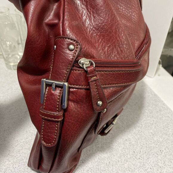Liz Claiborne Burgundy Red Shoulder Bag Purse Multiple Pockets Double Handles - Picture 6 of 10